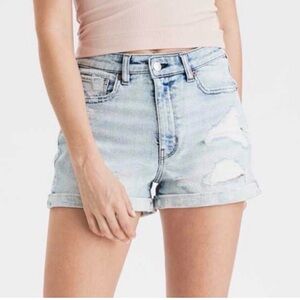 American Eagle Distressed Light Wash Denim Mom Shorts 2